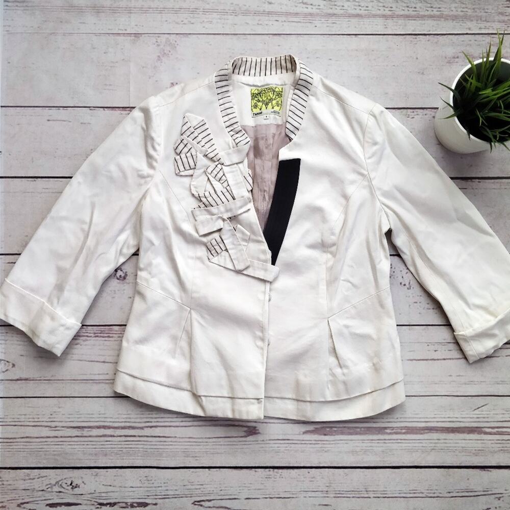 ANTHROPOLOGIE FLOREAT Origami White Bow Short Jacket Blazer 6 - Picture 2 of 7